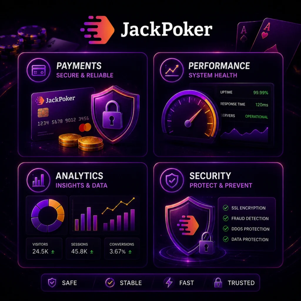 JackPoker payment, analytics, performance and security systems.