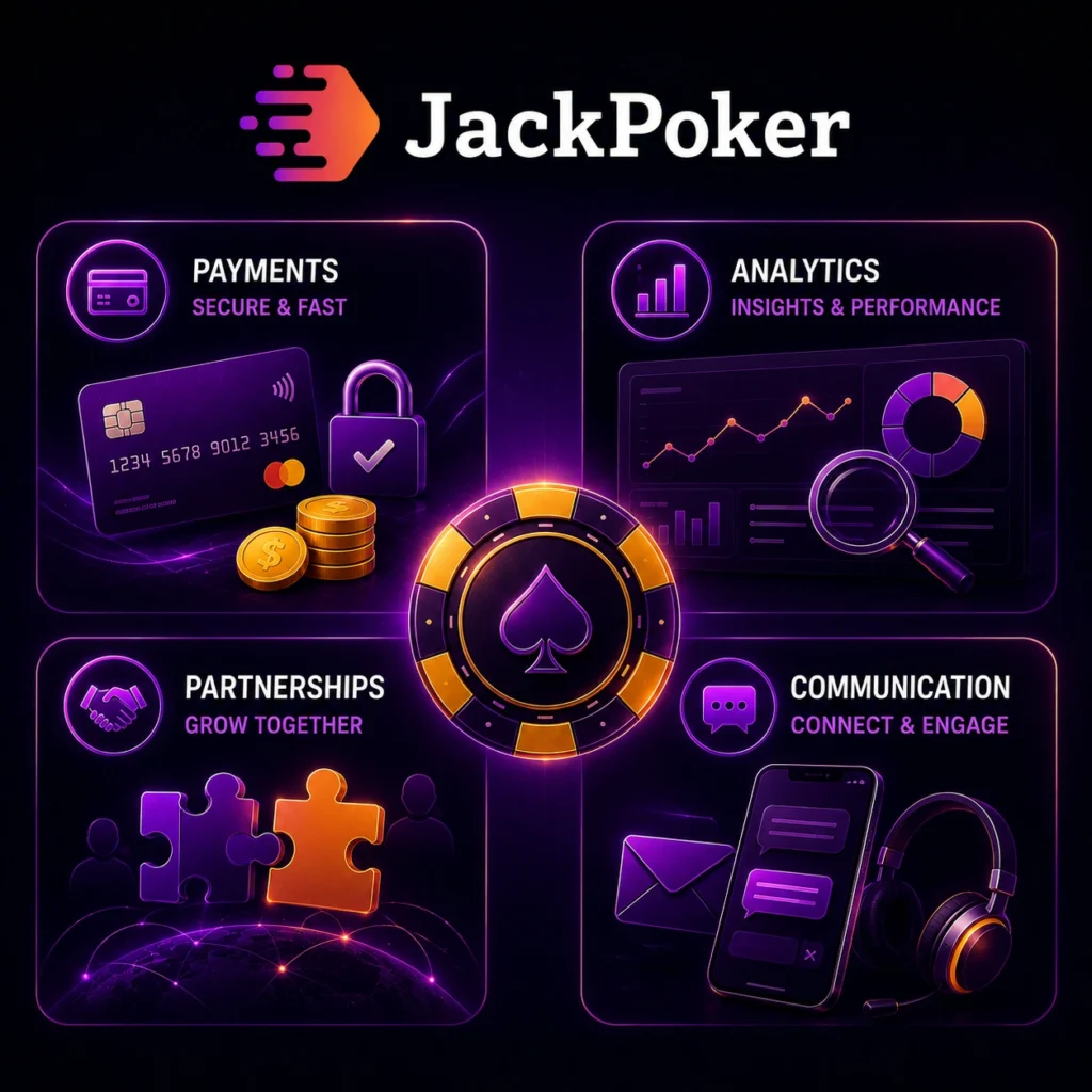 JackPoker payments, analytics, partnerships and communication systems.