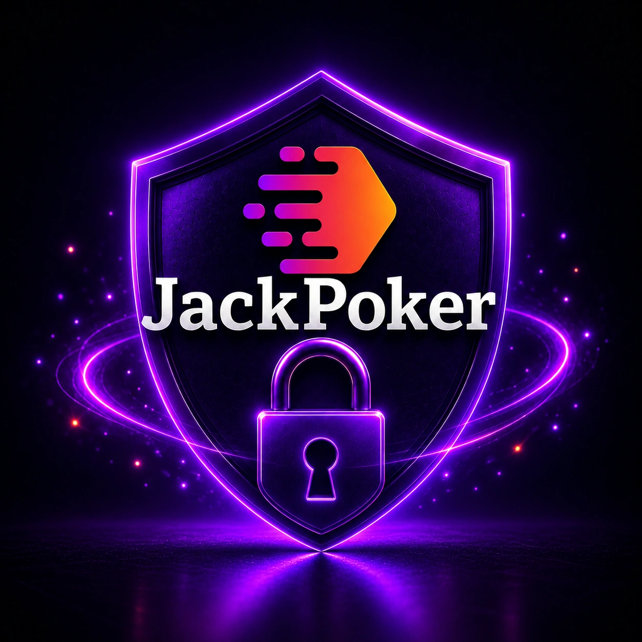 Защита конфиденциальности JackPoker с логотипом на защитном щите и замком