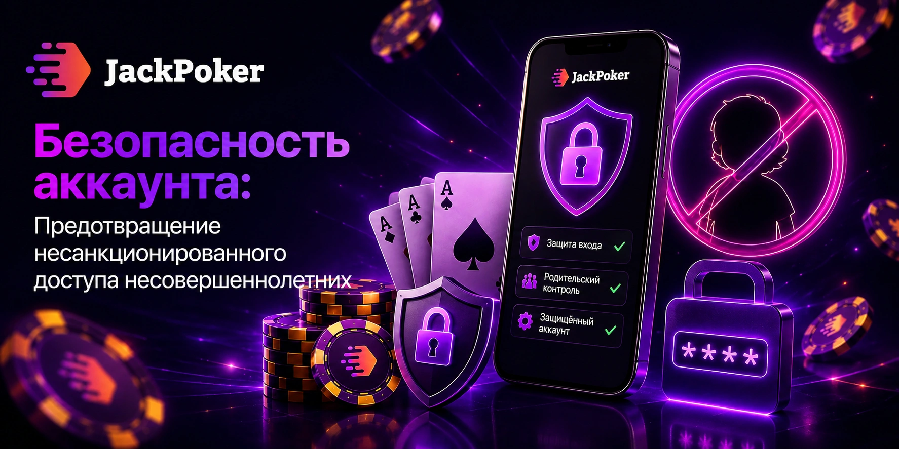 Безопасность аккаунта JackPoker с защитой входа, родительским контролем и предотвращением доступа несовершеннолетних